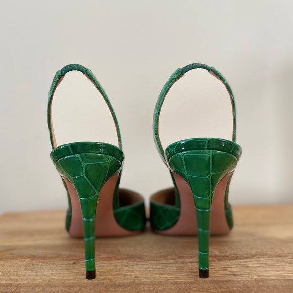 Aquazzura So Nude Pump 85 Croc-Effect Emerald green Slingback Leather Pu… - Picture 12 of 16